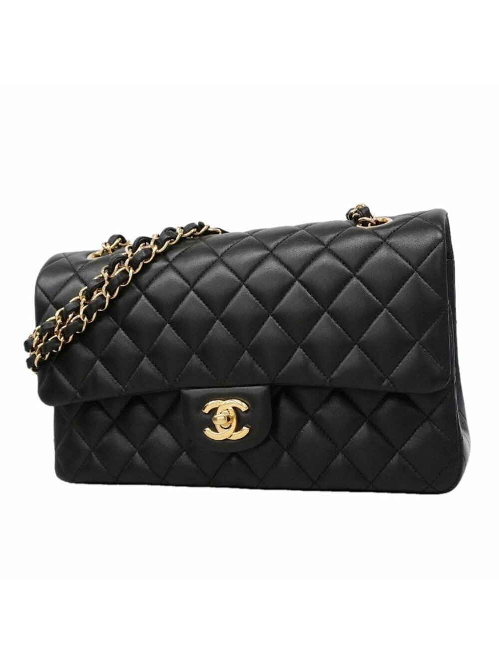 Chanel Shoulder Bag Quilted Lambskin Black Gold